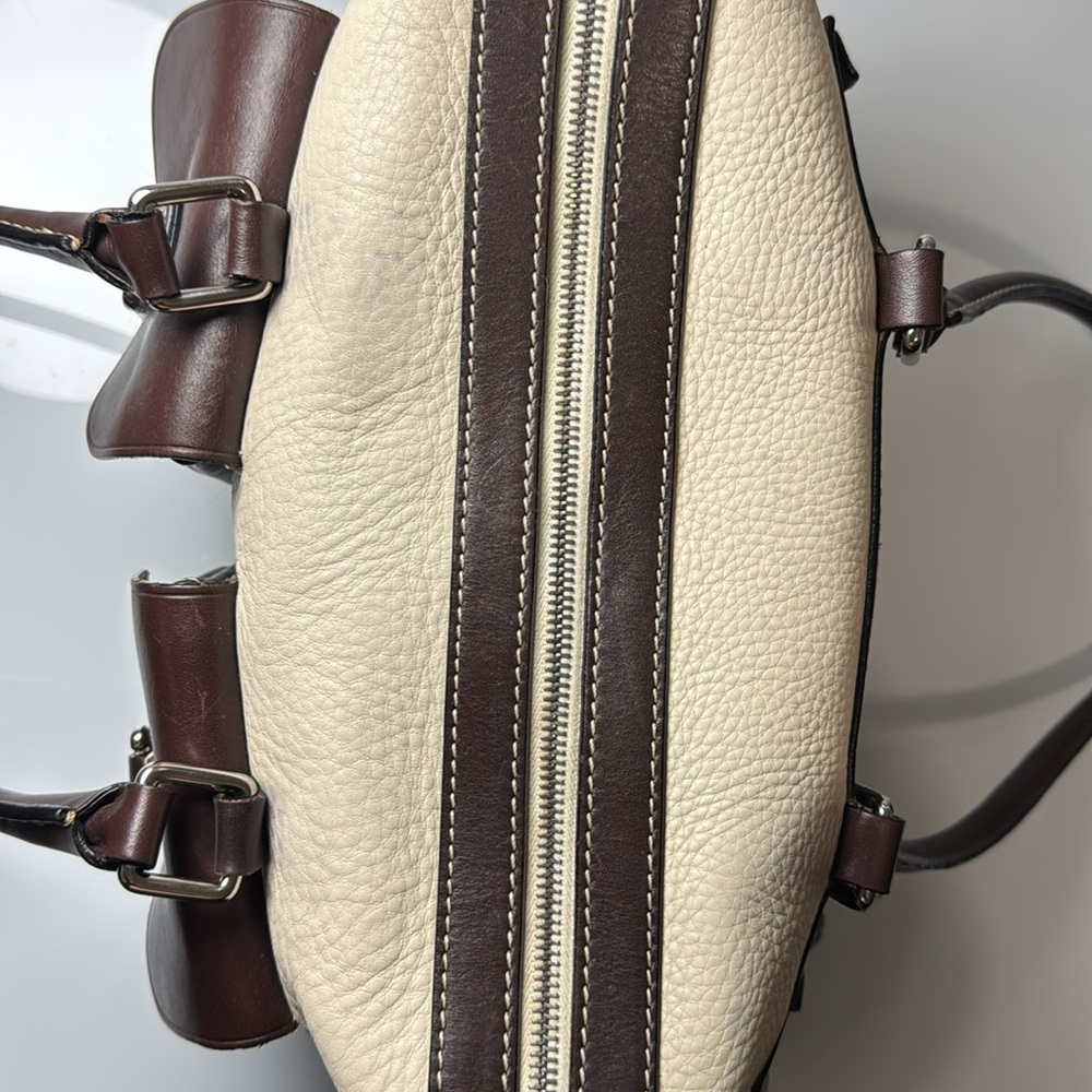 Dooney & Bourke cream & brown leather double pocket tote - Picture 14 of 15